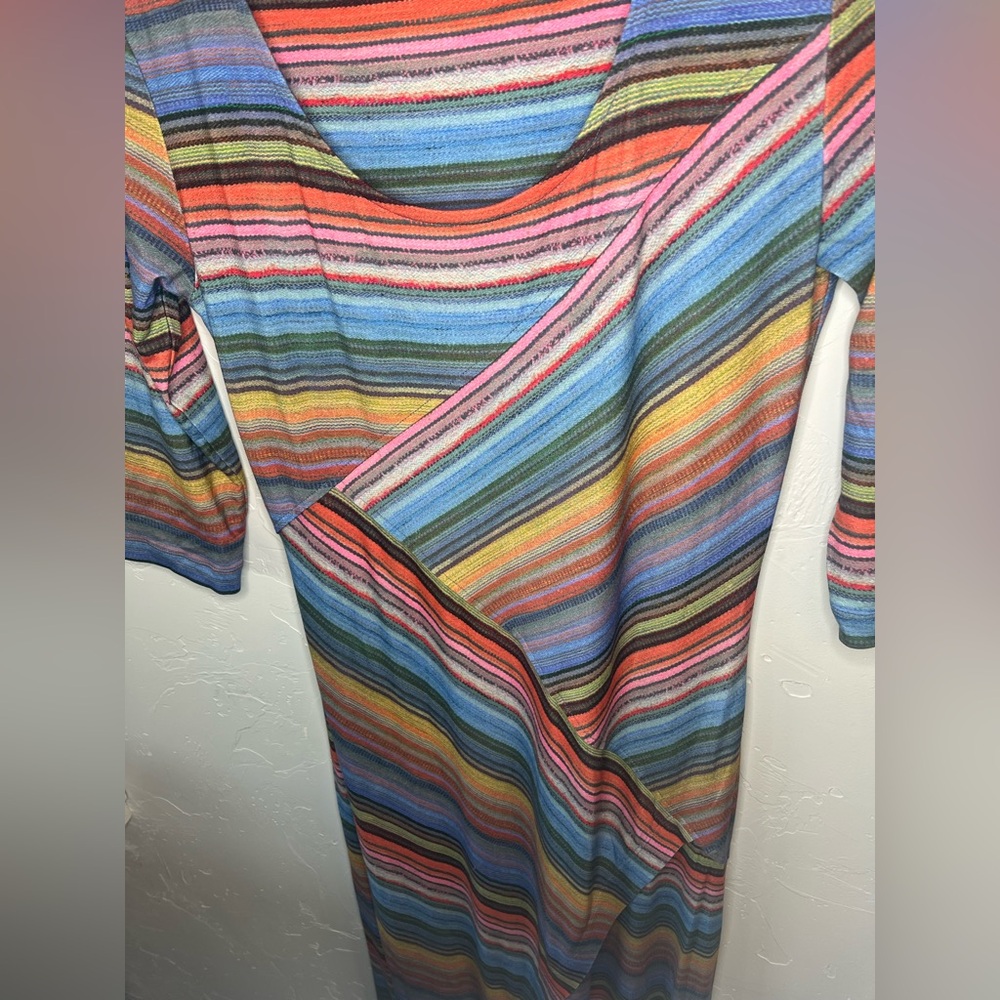 Peruvian Connection Sonora Sunrise Striped 3/4 Sleeve Maxi Dress Small - Picture 8 of 11